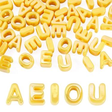 Imagem de FASHEWELRY 50 peças de contas acrílicas de letras de vogal grandes blocos de letras de plástico amuletos letras 3D contas grossas do alfabeto para chaveiros colar DIY artes projetos de artesanato