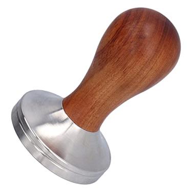 Imagem de aqxreight Martelo de Prensagem Em pó de café de Aço Inoxidável Manual Com Base Plana de 58 Mm Com Cabo de Madeira Não e Material Equipado Com Aço Inoxidável Plano Anti-aço Com Senha de Grau 316