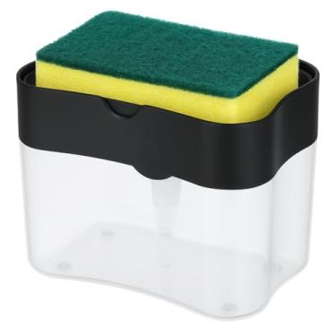 Imagem de Dispenser De Detergente 600ml 2 em 1 Com Esponja Dosador Automático Ideal para Cozinha Organização e Limpeza Premium Porta detergente de Pia FONSES (PRETO)