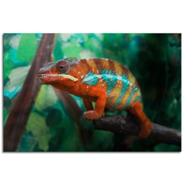 Imagem de Closeup Wall Art Chamleons impressão em tela pôster vermelho para casa conjunto de 1 decorações não ramificadas 30,5 x 20,3 cm