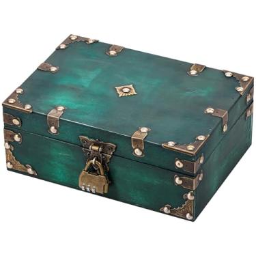 Imagem de Caixa de joias de madeira, organizador de joias grande de armazenamento com fechadura de combinação, organizador de bugigangas vintage para decoração de casa, anéis masculinos e femininos, brincos