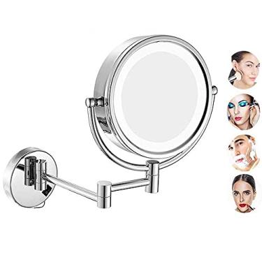 Imagem de CZCZC Espelho de maquiagem montado na parede, espelho de vaidade ampliação 360 giratório espelho cosmético extensível redondo para banheiro de hotel