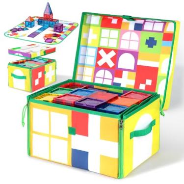 Imagem de Sacos de armazenamento de azulejos magnéticos, caixa de armazenamento de azulejos com ímã dobrável com tampa e alças, organizador de brinquedos magnéticos para blocos de construção STEM, brinquedos
