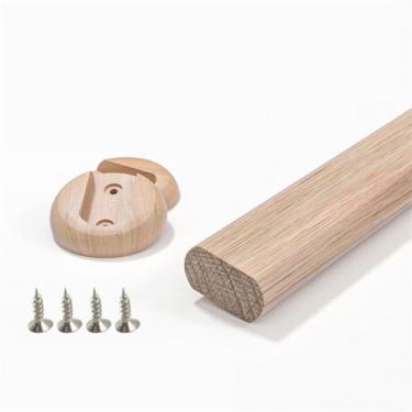 Imagem de 1 haste oval de madeira para pendurar roupas, poste de armário premium, barra transversal, varões para pendurar roupas de faia natural polida, haste de armário com suportes de extremidade para