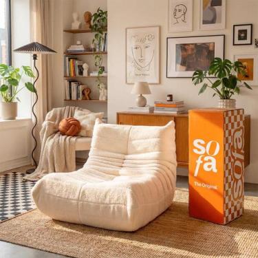 Imagem de Poltrona Puff Design Retro 1973 em Boucle Macio e Confortável  Sofá na