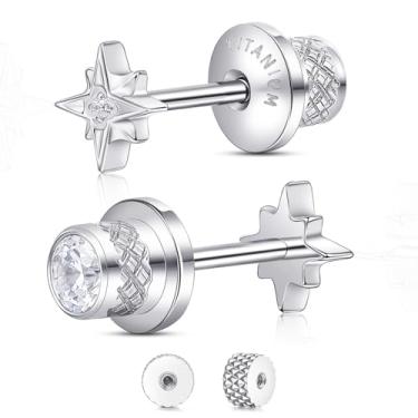 Imagem de Limerencia Brincos de titânio, hipoalergênicos F136 grau de implante de titânio com costas planas para orelhas sensíveis, mulheres e homens, Titânio, Sem pedra preciosa