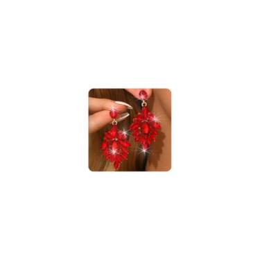 Imagem de Aimimier Brincos Boho Delicados de Cristal com Pingente de Strass Gota Lustre Brincos de Casamento e Coquetel Acessórios para Mulheres (Vermelho)