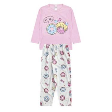 Imagem de Pijama Infantil Feminino Inverno Donuts - Hey Kids Rosa Claro - HeyKid