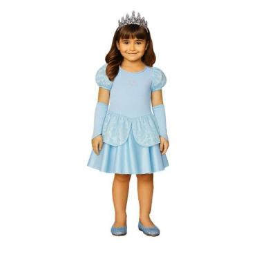 Imagem de Fantasia Princesa Azul Infantil Cosplay Vestido Cinderela Festa de Ani