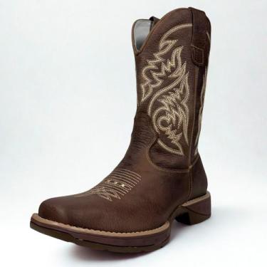 Imagem de Bota Texana Masculina Couro Legitimo Jump Oklahoma Country, Marrom, 40