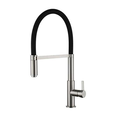 Imagem de Torneira de pia misturadora preta mate com cabeça de pulverização de arco alto único furo único puxador para baixo pulverizador de encaixe torneira de cozinha, aço inoxidável, china