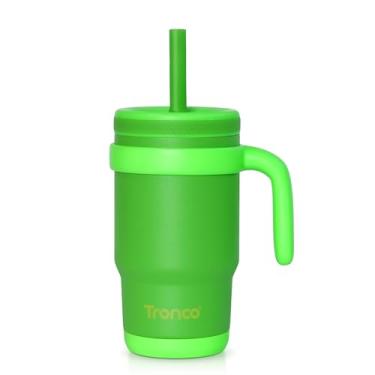 Imagem de Tronco Copo infantil isolado de 400 ml com alça e canudo flexível resistente a derramamentos, copos infantis de aço inoxidável sem BPA com tampas, canecas de viagem à prova de respingos, fácil de