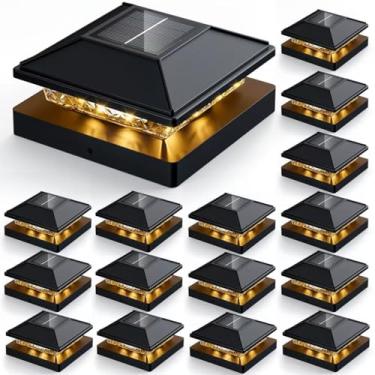 Imagem de JOFIOS Pacote com 16 lâmpadas de LED pretas modernas, 16 LEDs, à prova d'água, alimentadas por energia solar, antiferrugem, para deck, cerca, varanda, jardim, pátio