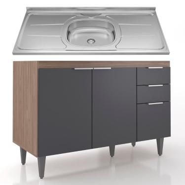 Imagem de Balcão De Cozinha Com Pia Inox 120cm Pérola Z34 Freijó/grafite - Mpozenato