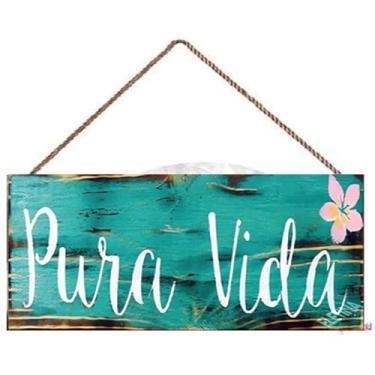 Imagem de Placas de madeira rústicas Pura Vida Costa Rica presente dormitório decoração de quarto Pura Vida placa de viagem mar cigano Califórnia atacado placas de praia decoração de parede cozinha café pub
