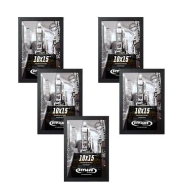 Imagem de Kit 5 Molduras Porta Retrato Preto 10x15 A6 com Vidro Sala Quarto