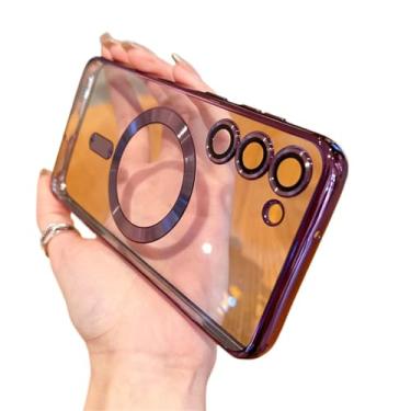 Imagem de Capa de carga magnética sem fio transparente revestida para Samsung Galaxy S22 S21 S20 FE S23 Note 20 Ultra Plus Capa de TPU macia, roxa, para Samsung S23Ultra