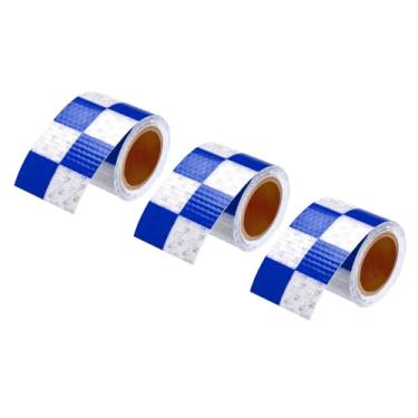 Imagem de YOKIVE Fita refletiva de 3 rolos, refletores de fita de segurança autoadesivos, ótimo para uso ao ar livre, trânsito, uso diário (azul quadrado, 3 m x 5 cm)