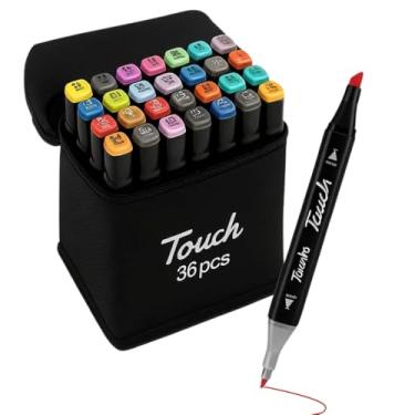 Imagem de Kit Canetinha de 36 Canetas Marcador Permanente Ponta Dupla Touch Coloridas para Desenho Profissional Escolar Infantil com Estojo Organizador Base Artista Canetinha Caneta Colorir