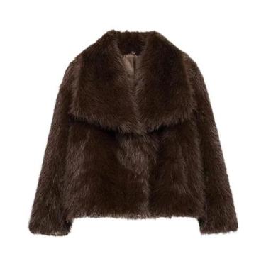 Imagem de Casaco De Pele Sintética Feminino Jaqueta Plush Fluffy Branca Vermelha