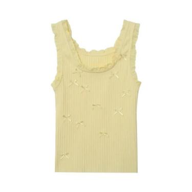 Imagem de Camiseta Feminina Casual De Verão Com Laço De Renda E Decote Redondo -