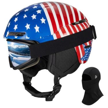 Imagem de JQF Gear Capacete de esqui capacete de snowboard para adultos, homens e mulheres, capacete de neve ajustável X13 com óculos para esportes de neve (glory-stars-ski óculos (máscara de esqui), pequeno)