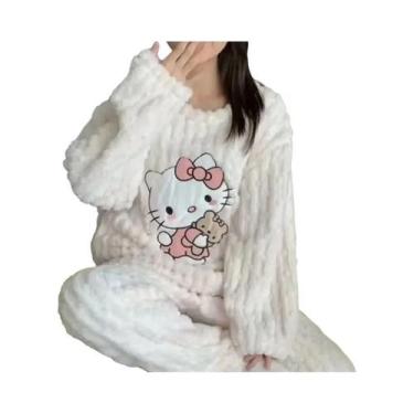 Imagem de Pijamas De Veludo Coral Hellokitty Para Mulheres, Calças De Flanela Gr