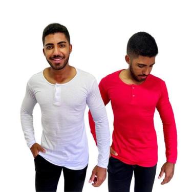 Imagem de Kit 2 Camisa Henley Masculina Slim Manga Longa 100% Algodão Linha Prem