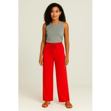 Imagem de Calça Pantalona Feminina com Forro Shorts  Malha Duna Liso e Cós de El