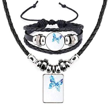Imagem de Conjunto de joias de couro grafite flutuante borboleta azul céu animal