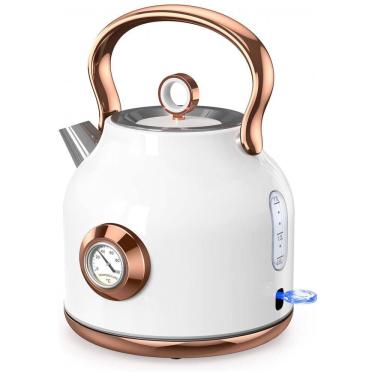 Imagem de Chaleira Elétrica Retrô NESSGRAIM 1.7L em Aço Inoxidável com Desligamento Automático e Termômetro Embutido, 110V, Branca