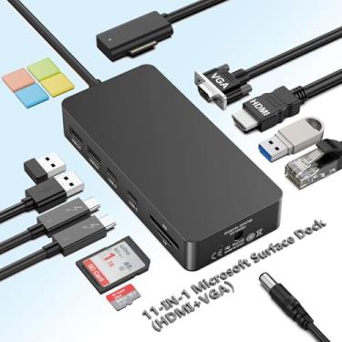 Imagem de Microsoft Surface Dock: tela tripla (4K HDMI + VGA), estação de ancoragem 11 em 1 com alimentação para Surface Pro 10/9/8/X/7/6/5/4/3 e laptop 6/5/4/3/2/1 e livro 3/2/1