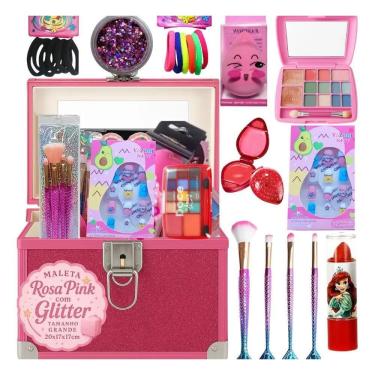 Imagem de Kit Maquiagem Infantil Princesinha Maleta Grande Rosa 10 Peç