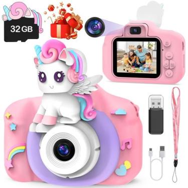Imagem de Câmera Skirfy Kids Unicorn 1080P HD Digital Cartão SD de 32 GB