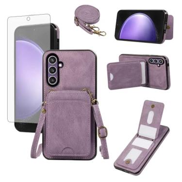 Imagem de Asuwish Capa de telefone para Samsung Galaxy S24 FE 5G capa carteira com protetor de tela de vidro temperado e alça de pulso couro suporte para cartão acessórios de celular S 24 EF AI S24FE 24S 24FE