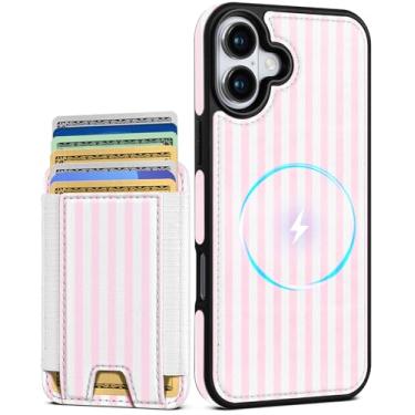 Imagem de Shorogyt Capa carteira para iPhone 17 – Serve para 7 cartões, compatível com Magsafe Suporte magnético destacável para cartão de crédito de couro bonito capa de telefone feminina meninas para Apple 17