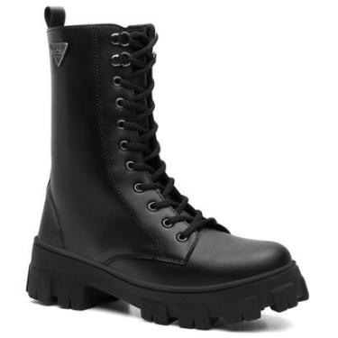 Imagem de Bota Coturno Feminina Tratorada Cano Longo Cadarço Casual-Feminino