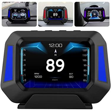 Imagem de Car Hud Display Sistema duplo GPS + OBD2 velocímetro medidor inteligente para carro, com medidor de inclinação de inclinação, detector, bússola de medidor, monitor de computador de viagem portátil universal hd