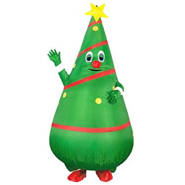 Imagem de Terno inflável para árvore de Natal, fantasia unissex adulta extravagante, roupas divertidas para festa de cosplay com chapéu de barba para adultos (com soprador)