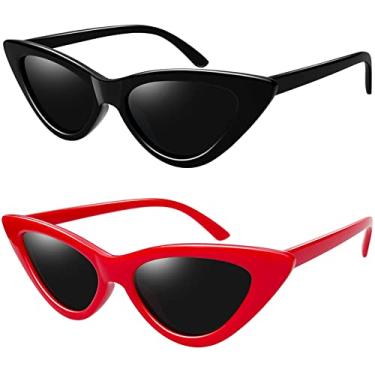 Imagem de Joopin Óculos De Sol Feminino Vintage Olho De Gato Polarizadas Retrô Cateye Mulheres Óculos Escuros (Preto + Vermelho)