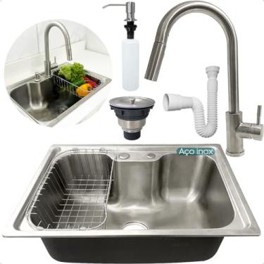 Imagem de Dona D Cor, Kit Cozinha Cuba Gourmet Inox 304 60x42 Com Torneira Monocomando Porta Detergente 500ml Valvula E Sifão Flexivel Universal Kit Pia Cozinha 5 Peças