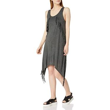 Imagem de Kensie Vestido feminino de viscose transparente com franjas, Cinza escuro mesclado, M