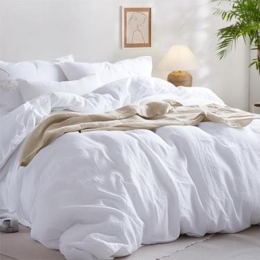 Imagem de Conjunto de Capa de Edredom Bedsure King 100% Algodão Lavado - Branco 