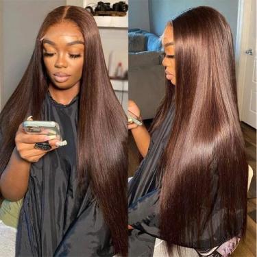 Imagem de Peruca Frontal de Renda Hermosa - Cabelo Humano Castanho Chocolate 26"