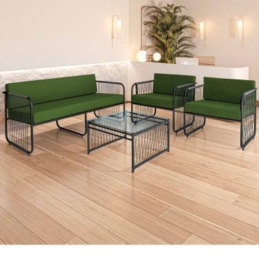 Imagem de Conjunto 2 Poltronas 1 Namoradeira e 1 Mesa de Centro Córdova em Aço Carbono e Fibra Sintética Acesse Móveis