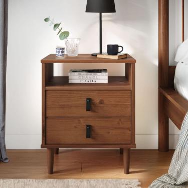 Imagem de Mesa de Cabeceira Lateral Quarto Minimalista Madeira Mikka Castanho