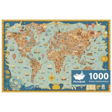 Imagem de Quebra-cabeças para adultos de 1000 peças, quebra-cabeças MOMIBOOK do mapa do mundo, imagem de pintura de 75 x 50 cm, brinquedos e quebra-cabeças de jogo, elefante branco para adultos, quebra-cabeças