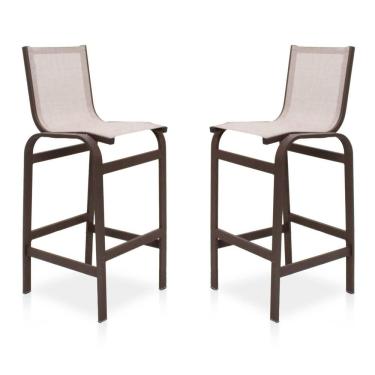 Imagem de Duas Banquetas Altas Para Balcões, Mesas Bistrôs, áreas Externas - Marrom E Tela Café Com Leite