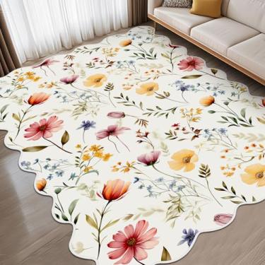 Imagem de Drydiet Tapete de flores silvestres, boêmio, floral, 1,2 m x 1,8 m, fofos, tapetes recortados, estético, colorido, macio, para quarto, sala de estar, sala de jantar, sala de jogos, berçário, família
