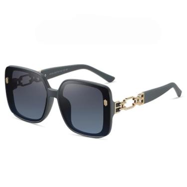 Imagem de Óculos de sol de luxo com armação grande, populares para mulheres, com proteção UV400 (azul-claro)